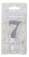 Свеча цифра "7" глиттер серебро Silver