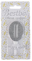 Свеча цифра "0" глиттер серебро Silver