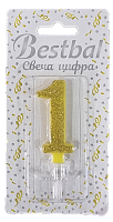 Свеча цифра "1" глиттер золото Gold 