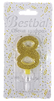 Свеча цифра "8" глиттер золото Gold 