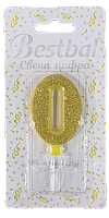 Свеча цифра "0" глиттер золото Gold 