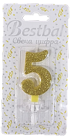 Свеча цифра "5" глиттер золото Gold 