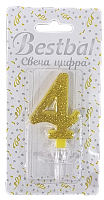 Свеча цифра "4" глиттер золото Gold 