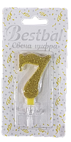 Свеча цифра "7" глиттер золото Gold 