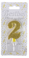 Свеча цифра "2" глиттер золото Gold 